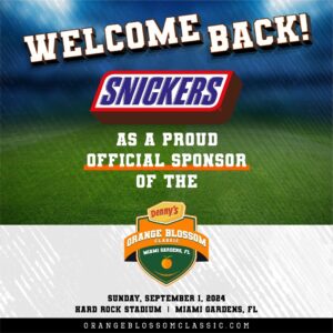 Read more about the article Orange Blossom Classic Announces the Return of SNICKERS® as Official Candy Bar of the Celebrated College Football Event