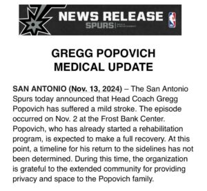 Read more about the article San Antonio Spurs coach suffers Mild Stroke