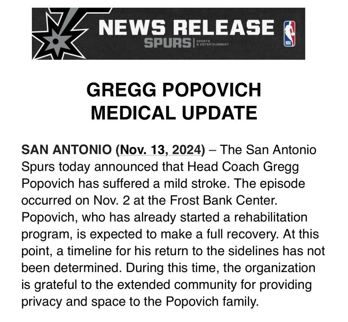 Read more about the article San Antonio Spurs coach suffers Mild Stroke